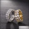 Band Jewelry7-12 Gold Love Micro Pavé 2 Rangées Anneaux De Tennis Zircon Hip Hop Sier Plaqué Bague Pour Hommes Femmes Drop Delivery 2021 Th7Vr