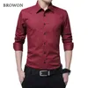 Browon Men Fashion Blouse Tröja Långärmad Business Social Shirt Solid Färg Turn-Neck Plus Size Work Blouse Brand Clothes 210708