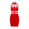 Robes Décontractées Femmes Mode D'été Sexy Évider Oeillet Paillettes Découpé Noir Rouge Blanc Bandage Robe Élégante Robe De Soirée 210309