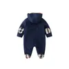 High quality spot Retail newborn baby plaid Hooded jumpsuits designer rompers cotton long sleeve one-piece onesies bodysuit jumpsuits Children boutique clothing