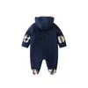 Yüksek Kaliteli Spot Perakende Yenidoğan Bebek Ekose Kapşonlu Tulum Tasarımcısı Tulum Pamuk Uzun Kollu Tek Parça Onesies Bodysuit Tulumlar Çocuk Butik Giyim