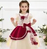2021 Vintage Broderie Fleur Enfants Robe Pour Fille Enfants Vêtements De Bal Parti À Manches Courtes Princesse Robes Filles Robe Robe Q0716