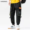 Harem Joggers Mężczyźni Spodnie Cargo Streetwear Hip Hop Casual Duże Kieszenie Spodnie Track Mężczyzna Harajuku Spodnie Moda Czarna bawełna 210601