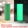 Livraison aux États-Unis ! 20 oz STRAIGHT Sublimation Glow Tumblers White Glows Red Yellow Green Blue In The Dark Bouteilles d'eau en acier inoxydable Gobelets à double isolation A12