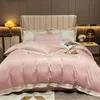 Conjuntos de cama de luxo conjunto de algodão egípcio 4 pcs princesa casamento bordado capa de edredão colcha cama folha de linho fronhas cor sólida