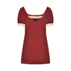 Collier carré Lace Vintage Robe de couleur rouge femelle Sac serré sexy robe hanche robe française Style 210303