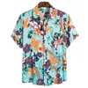 Summer Mens Beach Koszule Fashion Kwiaty Drukowane cienkie oddychające luźne koszulka z krótkim rękawem 210527