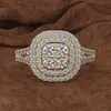 14K Or Jaune 2 Carats Bague Femmes Carré Bizuteria Gemme Argent 925 Bijoux Bague Diamant Bagues Boîte pour Femme