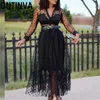 Sexy See Through Black Tulle Dress Two Piece Set Women Dots Pockets Mesh Transparent Tops Elastic Waist Jupes Stylish Party Wear 210527