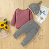 Vestiti per neonati 3 pezzi Set di cotone T-shirt a maniche lunghe a righe Pantaloni con coulisse Cappello a punta Abbigliamento per bambini 0-24M Bambini