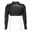Iamty Black Pu Leather Crop Jacket Wear Punk Style Womens Coats Long Sleeve Turn-Down Zipper Short Fashion 211025