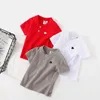 Summer Fashion Cotton Embroidery Short Sleeve Mandarin Collar Solid Color Handsome V-Neck T-Shirt For Baby Kids Boys 210701