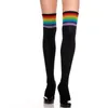 Rainbow Stripe Thigh High Stockings Over The Knee Socks for Ladies Warm Winter Stockings Female Long Knit Socks Women Plus Size 211201