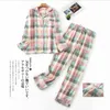 Women's Pajamas Plus Size XL-XXXL Clothes Ladies Flannel Cotton Home Wear Suit Autumn Winter Plaid Print Sleep Tops 210809