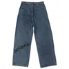 Jeans masculinos lacíveis homens calças de jeans de quadril de rua imprimem harajuku solteiros solteiros calças folgadas