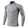 High collar Compression Shirts Men Bodybuilding Sportswear T-shirt Long Sleeve Top Gyms T Shirt Men Fitness Tight Rashgard SH190828