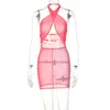 Hugcitar 2021 Patchwork Mouwloze Backless Halter Hol Sexy Mini Jurk Zomer Damesmode Streetwear Y2k Robe Kppytomoa Y1204