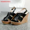 Dress Shoes 2021 Brand Cosplay White Black Women Sandals Sexy Open Toe High Wedge Heels Lady Party Plus Big Size 10 43