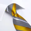 Yellow White Striped Necktie 100% Silk Tie Handkerchief Brooch Set Business Wedding Cravat Gift For Men Gravatas DiBanGu