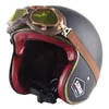 Zwarte Motorfiets Helm Classic Retro Vintage Open Gezicht Helm Biker Casque Moto Scooter Chopper Cruiser met Glazen