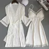 Femmes Rayon 2PCS Robe Set Mariée Demoiselle d'honneur Robe de mariée Robe Dentelle Sexy Kimono Peignoir Robe de nuit Casual Chemise de nuit Vêtements de nuit 210831