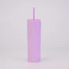 Local warehouse 16oz Acrylic Skinny Tumblers Matte Colored cups with Lids and Straws 2 layer Plastic Tumblers with color Straw US STOCK