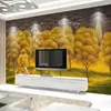 Wallpapers Custom Po Wallpaper Europese stijl handgeschilderde olieverfschilderij gouden bos eland vliegende vogel muurschildering achtergrond muur interieur