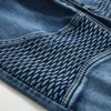 Blixtlås jeans mönster tryck män smala rippade ljus tvättade cyklist knä kuddar denim klädbyxor raka mager smala fit2887