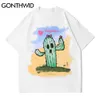 T-shirts Casual Streetwear Dessin animé Cactus Imprimer T-shirts en coton à manches courtes Mode Lâche Hip Hop Harajuku Tees Tops 210602