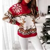 2021 Nieuwe Kerst Turtleneck Elk Print Knit Losse Vrouwen Trui Winter Mode Warm Pullover Sweater Casual Dame Chic Sweaters Y1110