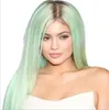 CHEAP Ombre Green Straight Long gently Synthetic Lace Front Wig Natural Black/Green Heat Resistant Hair Wig FZP161