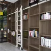 Contemporary Telescopic Vertically Standing Up Hardware Track Kit Stored Black Steel Sliding Rolling Ladder Library256i