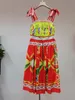 Women's Runway Dresses Lace Up Spaghetti Straps Sleeveless Vintage Printed Elegant Dress Vestidos