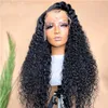 Natural Olhando longo 180 densidade Kinky Curly Renda dianteira peruca para moda mulheres pretas com babyhair pré-cleaness claeless diariamente resistente ao calor cosplay