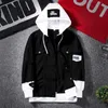 #7412 Spring Red Pink Black Dżines Men Men Slim Streetwear Ripped Denim Matie Men Hip Hop Bomber Kurtka Homme SH1909022598