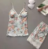 Summer Women Pajama Set Imitation Silk Sexy Products Tempt Lace Sexy Underwear 211203