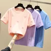 S-XL летние тройники вышивка любовь футболка женщина повседневная футболка Femme с коротким рукавом футболка женские хлопковые тонкие розовые фиолетовые вершины 210604