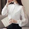 Blusa feminina Mode Frauen Hemd Patchwork Spitze Chiffon Bluse Laterne Ärmel OL Spitze Tops Weißes Hemd 5990 50 210528