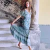 Blue Floral Chic Maxi DrWomen 2020 Retro Short Sleeve V neck Sexy Dresses Summer Clothes Boho Hippie Beach Party Long Dress X0621