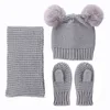 Baby Kids Winter Hat Scarf och handskar 3st / set Girls Stickad Warm Beanie Cap med Neckerchief Cirkel Loop Crochet