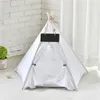 Pet Teepee Dog Cat Bed White Canvas Dog Cute House Tentsable Cog Tents for Dogpuppy Cat Pet مع وسادة 210224