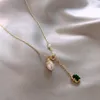 Korean Trendy Elegant Green Crystal Imitation Pearl Chokers Necklaces For Women Water Drop Pendant Necklace Jewelry