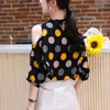 Koreaanse mode lantaarn mouwen vintage blouses vrouwen plus size zomer strapless polka dot chiffon shirts Losse tops 14504 210527