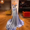 NIEUWE!!! Hemel blauwe zeemeermin prom jurken ruches kralen elegante sweep trein avondjurken gewaad de soiree formele feestjurk wjy591