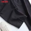 Tangada Fashion Women High Quality Thick Dark Gray Waist Suit Pants Trousers Buttons Office Lady Pantalon 4C15 211115