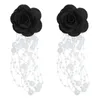 Orecchini pendenti con dichiarazione di fiori di rosa alla moda per le donne Bijoux con orecchini con nappa di perla simulata