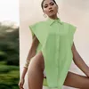 Lady Moda Sokak Stil Düğmeleri Up Gömlek Tops Seksi Yaz Kadın Kolsuz Derin V Boyun Katı Renk Düzensiz Hem Gevşek Bluz