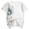 夏のメンズTシャツ半袖ラウンドネック中国風鯉刺繍柄コットンシャツ男性210716