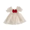 Lolita Girls Robe à manches bouffantes pour enfants Blanc Rouge Bows Princesse Costume Costume Anniversaire Vêtements 210529