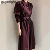Gaganight Vintage élégant femmes Maxi robe moulante mode bureau dame solide une ligne robes de tranchée chic coréen robes automne 210303